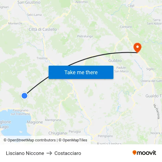 Lisciano Niccone to Costacciaro map