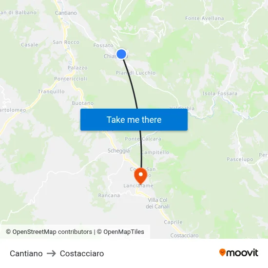 Cantiano to Costacciaro map