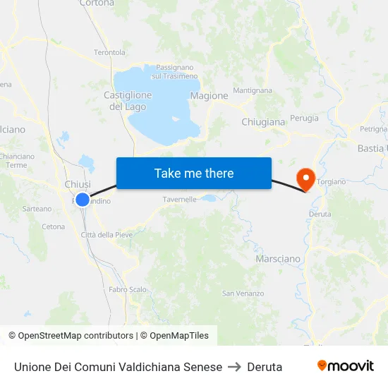 Union of Municipalities of Valdichiana Senese to Deruta map