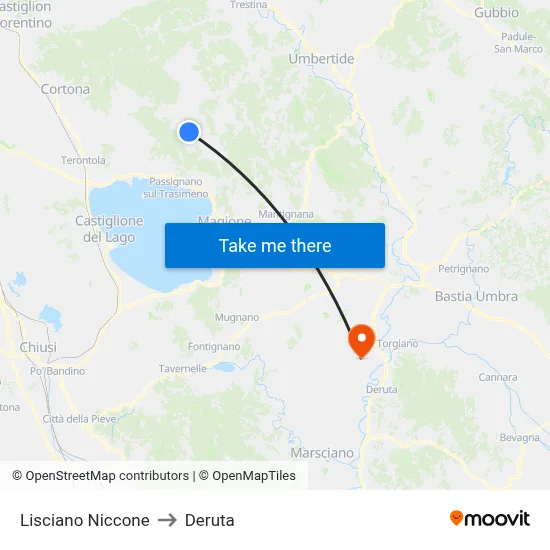 Lisciano Niccone to Deruta map