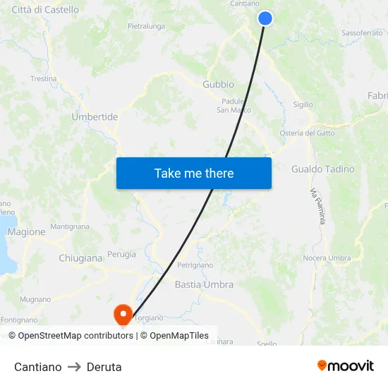Cantiano to Deruta map