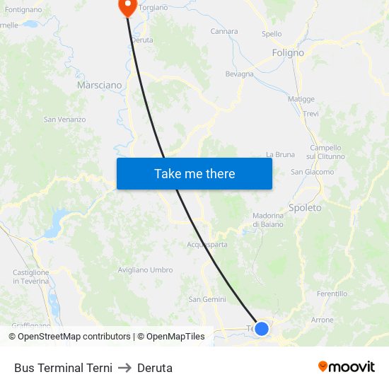 Bus Terminal Terni to Deruta map
