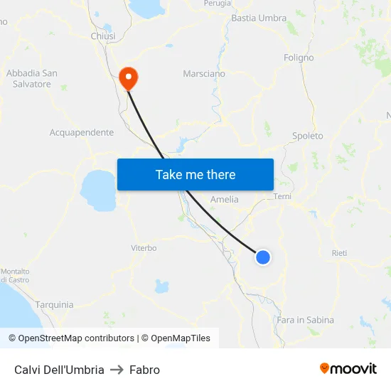 Calvi of Umbria to Fabro map