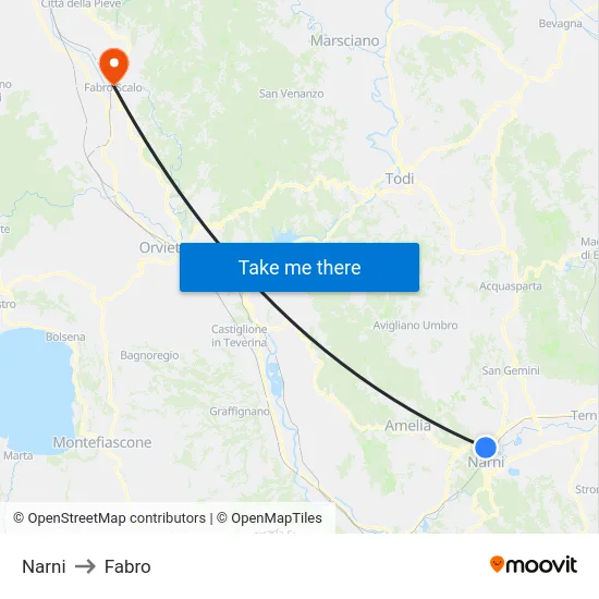 Narni to Fabro map