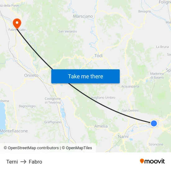 Terni to Fabro map