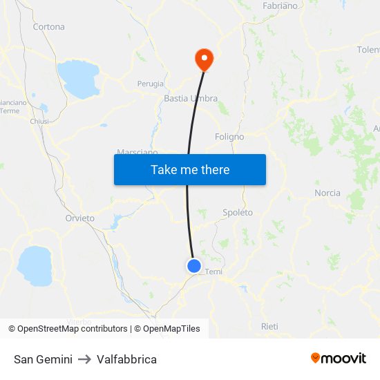 San Gemini to Valfabbrica map