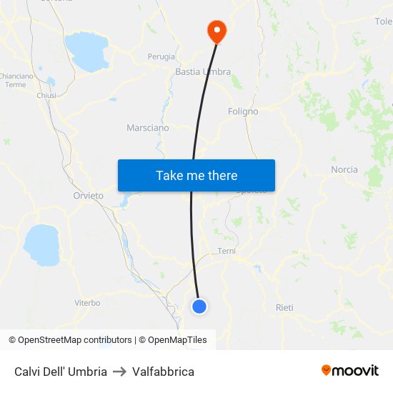 Calvi Dell' Umbria to Valfabbrica map