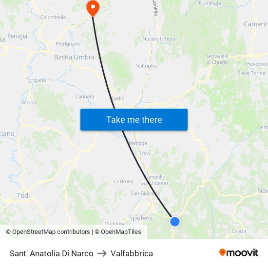 Sant' Anatolia Di Narco to Valfabbrica map