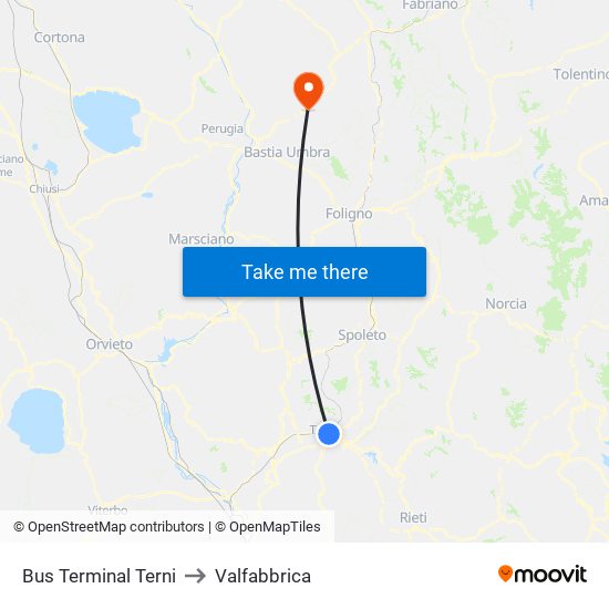 Bus Terminal Terni to Valfabbrica map