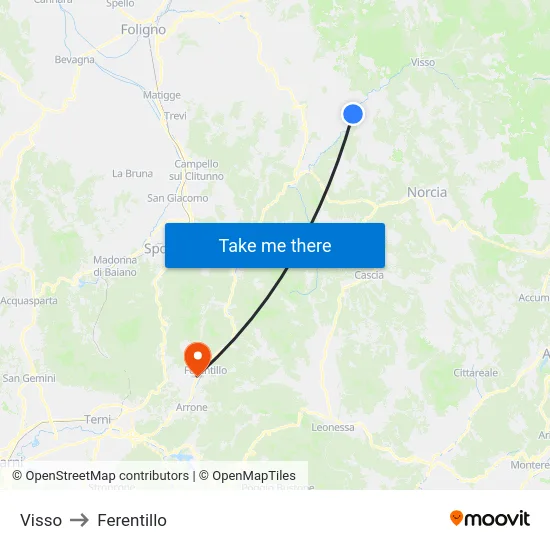 Visso to Ferentillo map