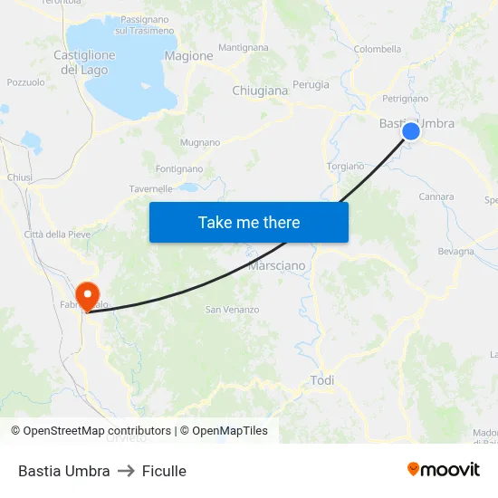 Bastia Umbra to Ficulle map