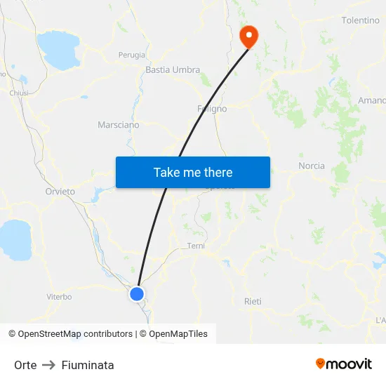 Orte to Fiuminata map