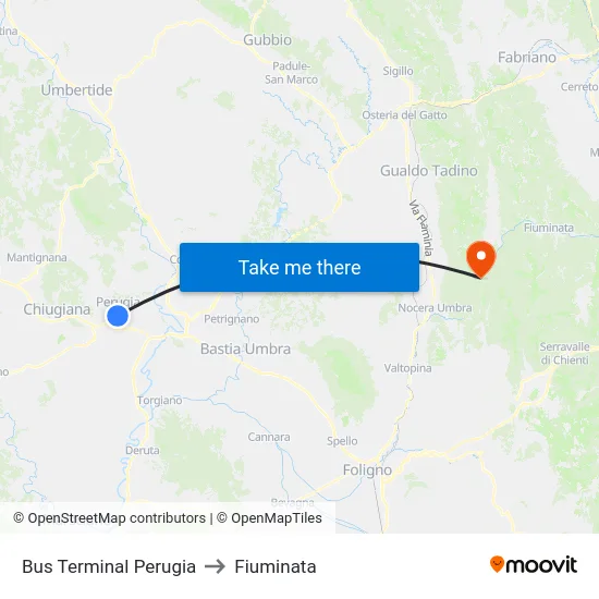 Bus Terminal Perugia to Fiuminata map