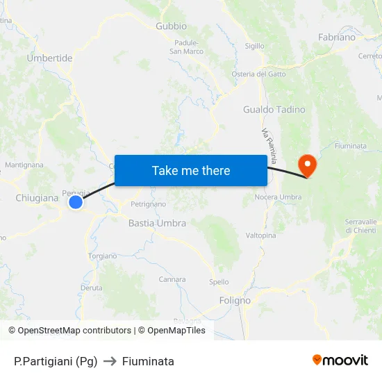 P.Partigiani (Pg) to Fiuminata map