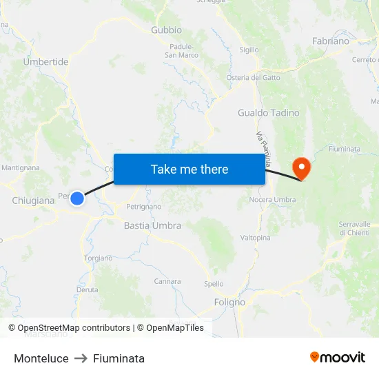 Monteluce to Fiuminata map