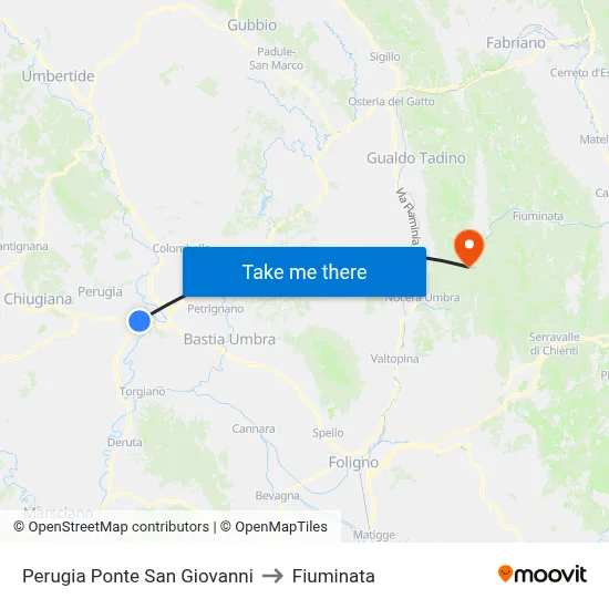 Perugia Ponte San Giovanni to Fiuminata map