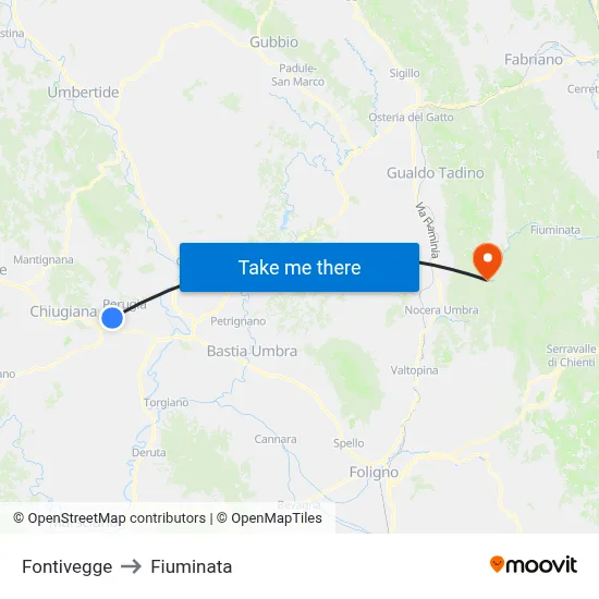 Fontivegge to Fiuminata map