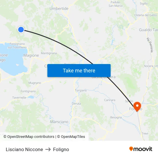 Lisciano Niccone to Foligno map