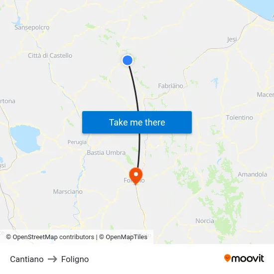 Cantiano to Foligno map