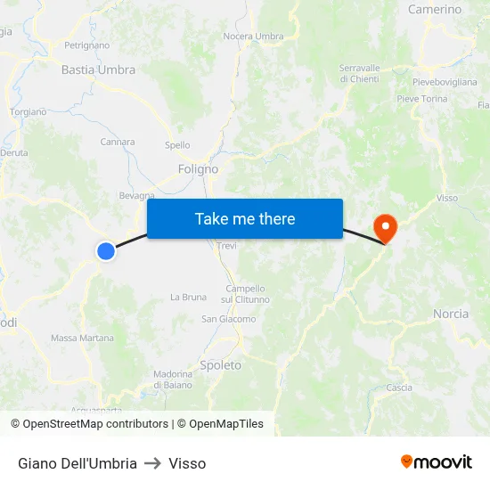 Giano of Umbria to Visso map