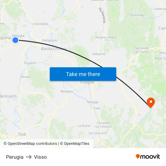 Perugia to Visso map