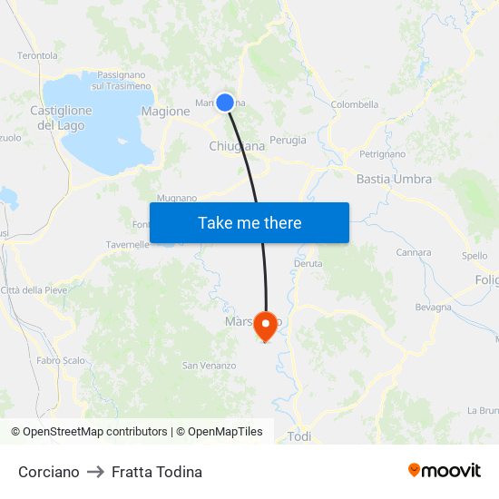 Corciano to Fratta Todina map