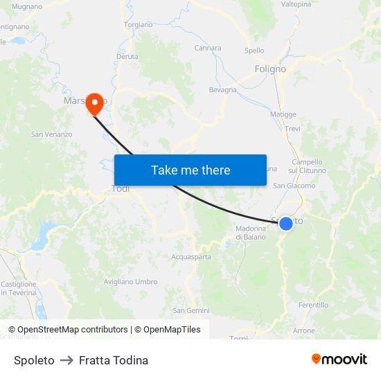 Spoleto to Fratta Todina map