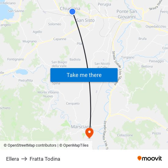 Ellera to Fratta Todina map