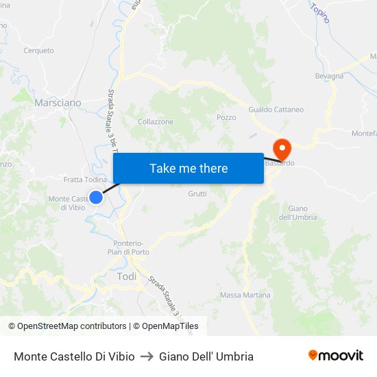 Monte Castello Di Vibio to Giano Dell' Umbria map