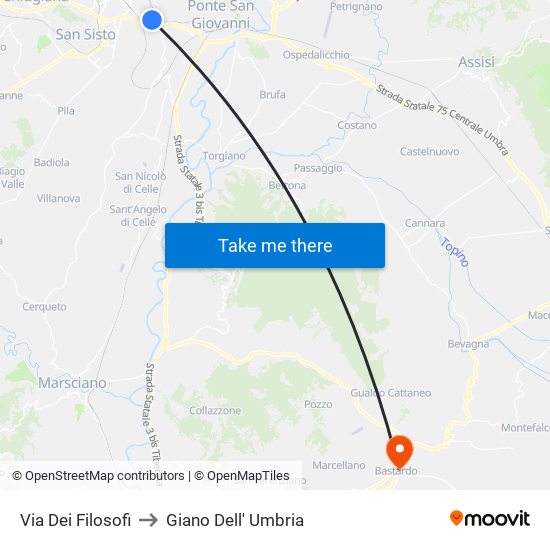 Via Dei Filosofi to Giano Dell' Umbria map