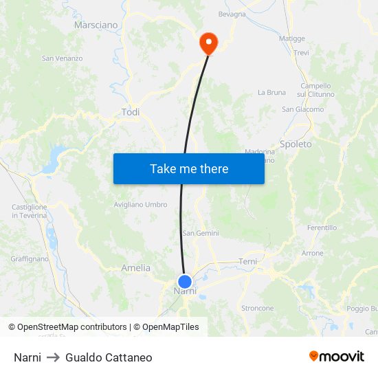 Narni to Gualdo Cattaneo map