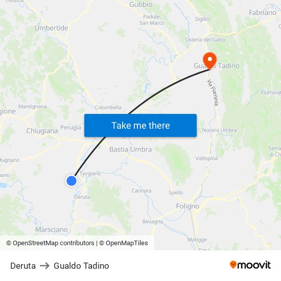 Deruta to Gualdo Tadino map