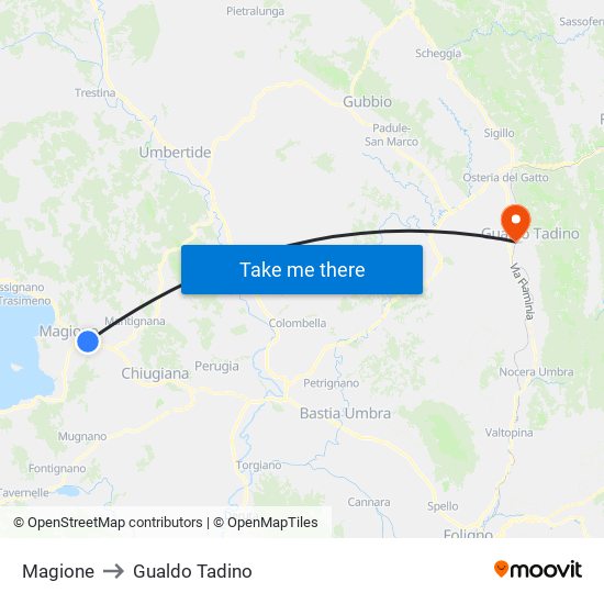 Magione to Gualdo Tadino map