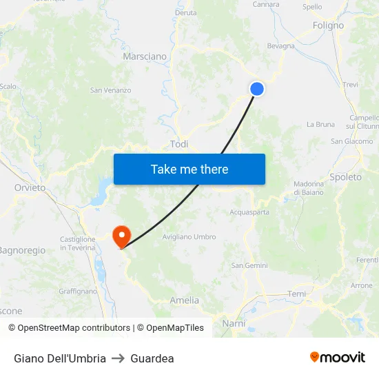 Giano of Umbria to Guardea map