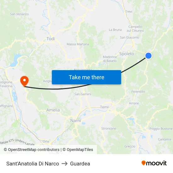 Sant'Anatolia di Narco to Guardea map