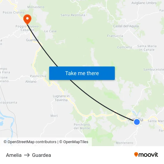 Amelia to Guardea map