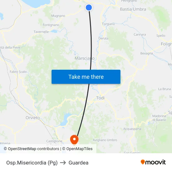 Osp.Misericordia (Pg) to Guardea map
