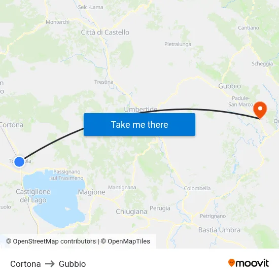 Cortona to Gubbio map