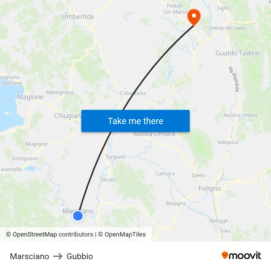 Marsciano to Gubbio map