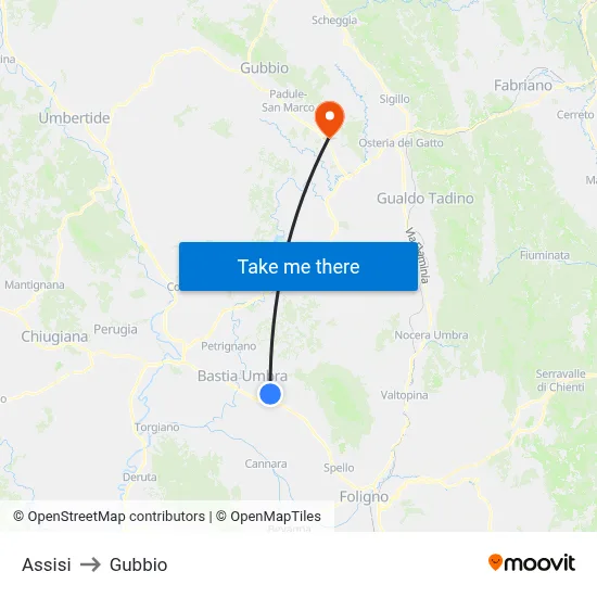 Assisi to Gubbio map