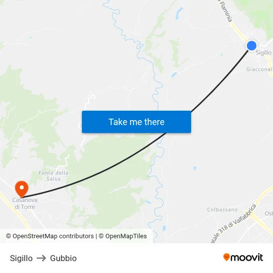 Sigillo to Gubbio map