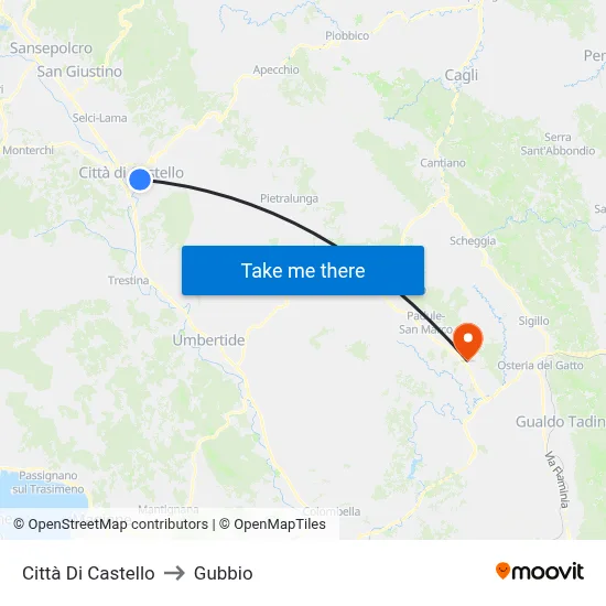 Città Di Castello to Gubbio map