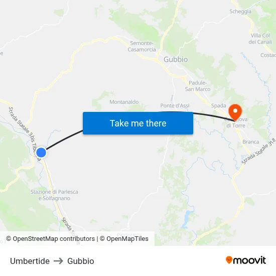 Umbertide to Gubbio map