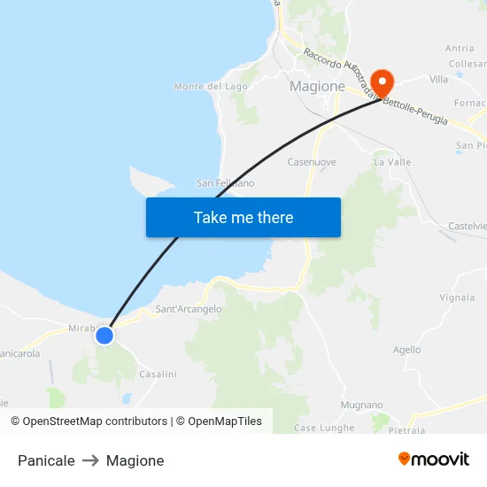 Panicale to Magione map