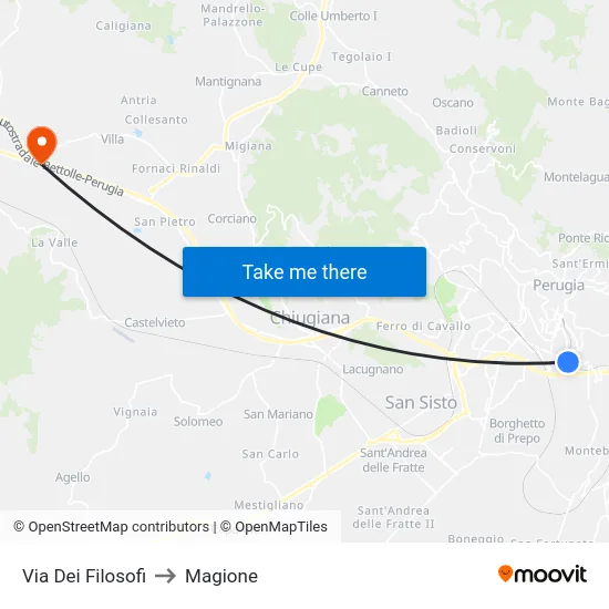 Via Dei Filosofi to Magione map