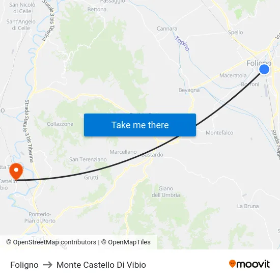 Foligno to Monte Castello Di Vibio map