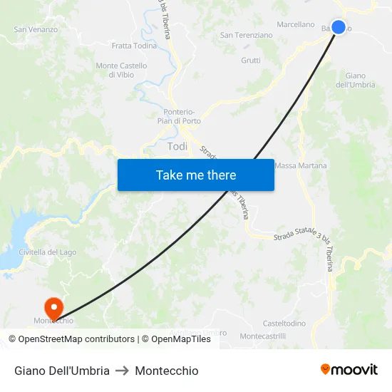 Giano of Umbria to Montecchio map