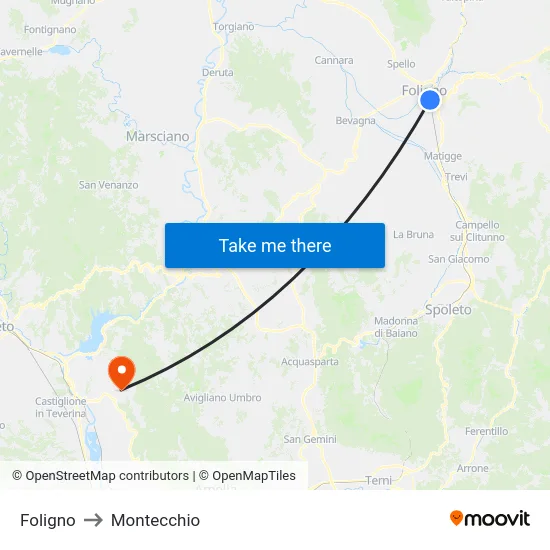 Foligno to Montecchio map