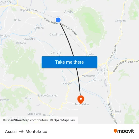 Assisi to Montefalco map