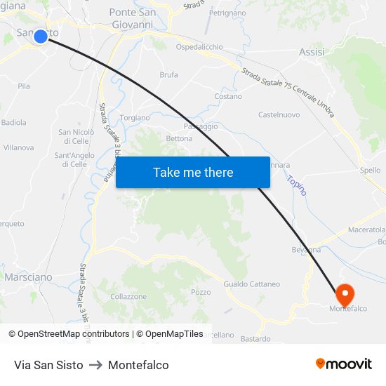 Via San Sisto to Montefalco map